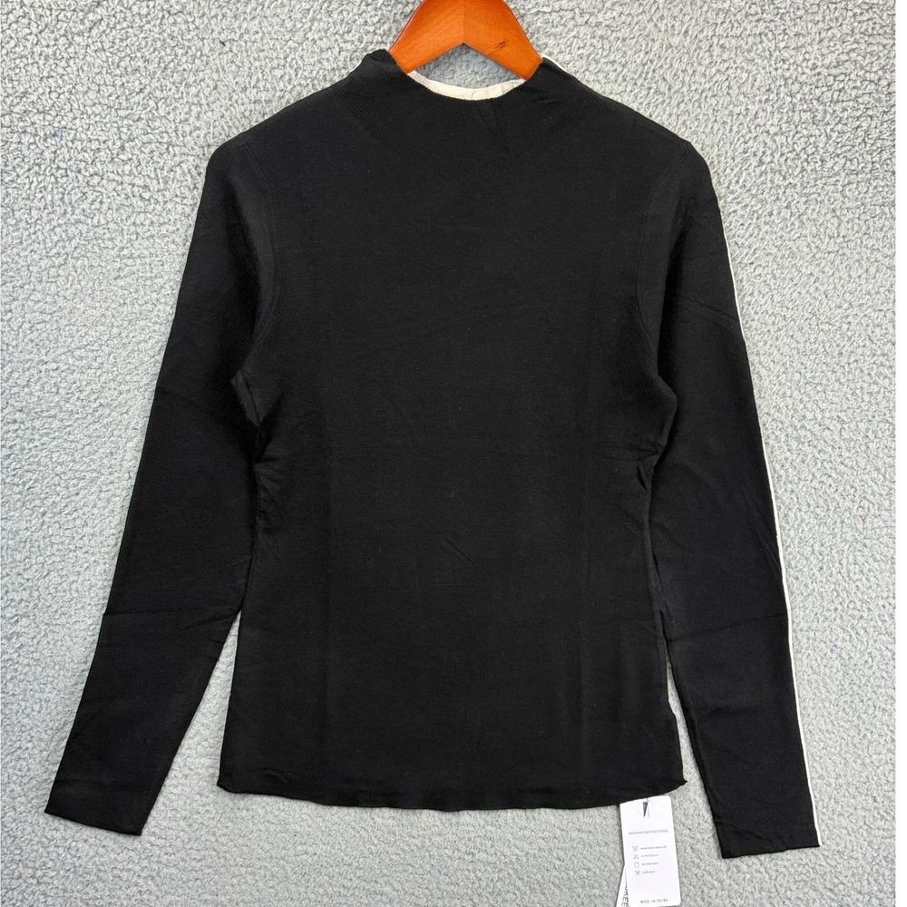Merokeety Contrast Stripe Sweater Womens XL Black Ribbed Knit Crewneck Cozy NWT